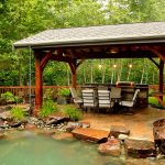 Gazebo by the pond with grill