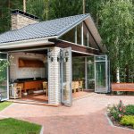 Glazed gazebo with barbecue